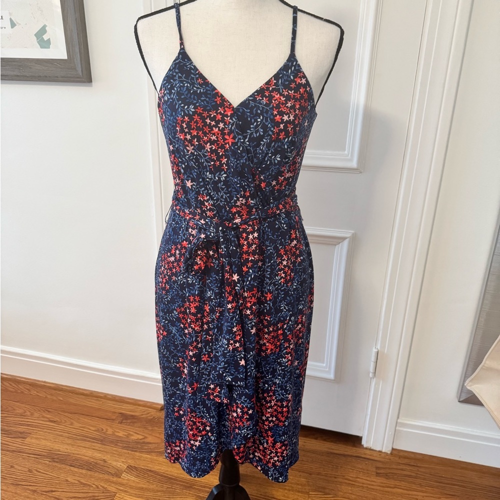 Floral CeCe faux wrap summer Dress - Navy and Pink